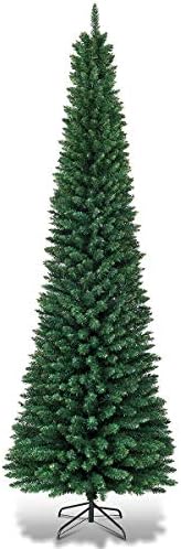 RTR_GF 8Ft PVC Изкуствена Тънка Карандашная Коледна Елха с Поставка за Домашно Празничен Декор Зелен