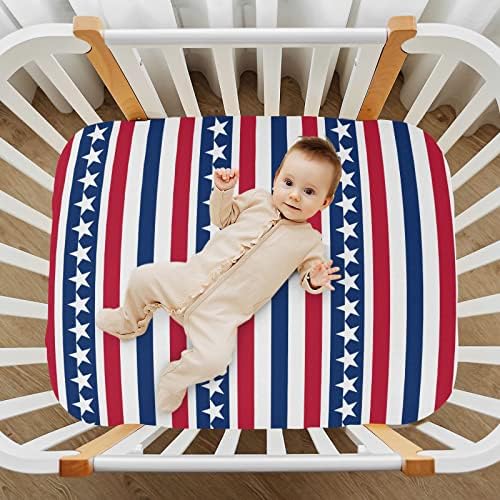 Бебешки легла в Деня на Независимостта на звездите на САЩ за момчета и момичета, Опаковъчни и слот Кърпи, Супер Мека мини-Чаршаф за стандартни легла и матраци за дец