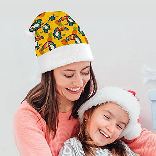 Коледна шапка с ананас папагал, шапки на Дядо Коледа, къси плюшени шапки с бели ръкавели за мъже и жени, украса за коледните празници и партита