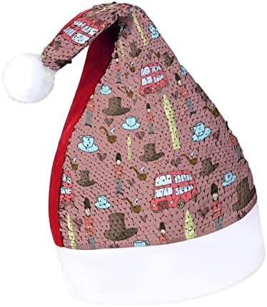 Коледни шапки с пайети с модел от Обединеното Кралство, коледна шапка на Дядо Коледа за възрастни, костюми за забавно