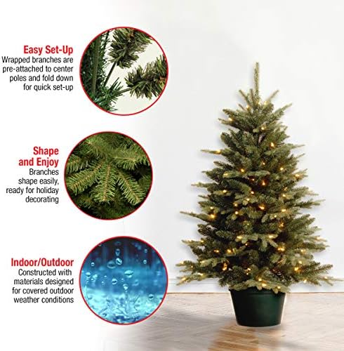 Изкуствена Коледна елха Tree National Company За влизане | Включва Бели гирлянди и Гърне | Колекции за всеки ден - 3 метра