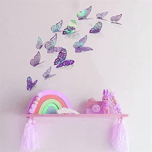 DXMRWJ 12 бр./компл. 3D Стикери за стена с кухи пеперуди, Начало Декор на стените, направи си САМ Стикери за хладилник, Украса на стаята (Цвят: лилав, стил 2, Размер: един раз?
