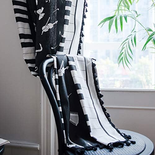 Прозорец Завеса JAIJY с 3D Модел на Пиано, с Пискюл, Черно-Бяла Ивица, с Джобове в Музикалния Стил, Завеса за Детска