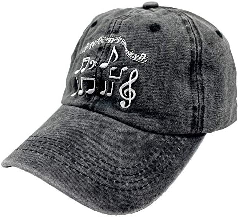 Дамски бейзболна шапка с Бродирани Музикални Символи на LOKIDVE, Потертая Шапка на Татко за любовник музика, Черна