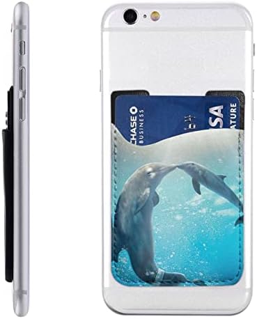 Държач за карти OCELIO за задната част на телефона, Кожен държач за карти, съвместим с Iphone, Android и повечето телефони Winter The Dolphin