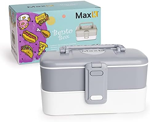 Кутия за bento Max K с прибори за хранене от неръждаема стомана и дръжки за носене, Ланчбокс за възрастни, Деца и за