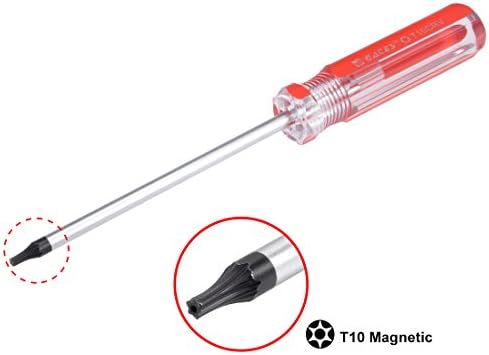 отвертка uxcell Torx, Защитно Отвертка с магнитен звездичка T10 с 4-инчов CR-V вал и прозрачна червена дръжка