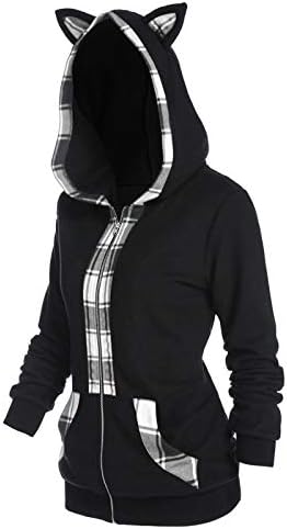 uikmnh Дамски Hoody с Дълъг Ръкав и качулка с цип с лисици ръка, Всекидневни Сладък Кариран Пуловер, Есенно-Зимна Hoody