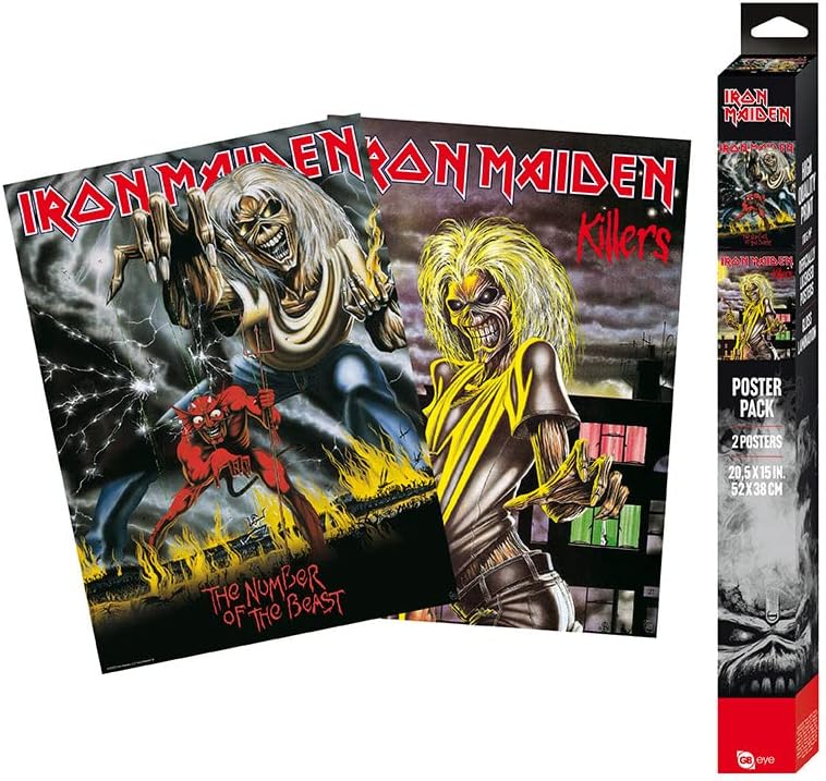 Набор от плакатите GB eye Iron Maiden Без рамка опаковка 15 x 20,5 включва в себе си 2 Плаката с участието на Убийци и Обложката на албума Number of the Beast, Стенни Щампи в стила на рок-?