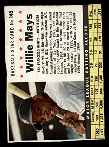 Кутия с люспи от 1961 г. № 145 от Уили Мейс San Francisco Giants (Бейзболна картичка) (Вырезанная ръчно от кутията с люспи) VG Джайънтс