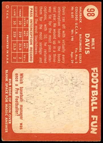 1958 Topps # 98 Милт Дейвис Балтимор Колтс (Футболна карта) БИВШ Колтс Лос Анджелис Сити/UCLA
