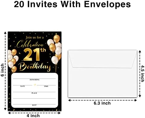 Покани Картички за 21-ия рожден ден на в Пликове - Класическа златна Тема Попълнете Празните Покани Картички на парти