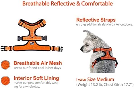 JdotMIN Шлейка за кучета Без Напрежение, Регулируем Отразяваща Лятна Жилетка от Дишаща въздушна Мрежа, за Кученца от Малки Средни Кучета (Оранжеви, XL)