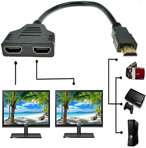 Кабел-адаптер за HDMI Сплитер HDMI Male to Dual HDMI Female 1-2 пъти, поддържа два телевизора едновременно, дава сигнал