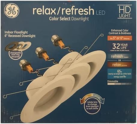 - Вградени лампа GE Relax/Refresh Бяло 5-инчов или 6-инчов цвят, с регулируема яркост (6 бр.)