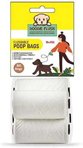 Пълни пакет за кучешки какашек Doodie Flush - 80 биоразградими торбички за кучешки отпадъци в роли се Разтваря във вода Пълни пакет - Екологично Чисти, смываемые, ультрато?