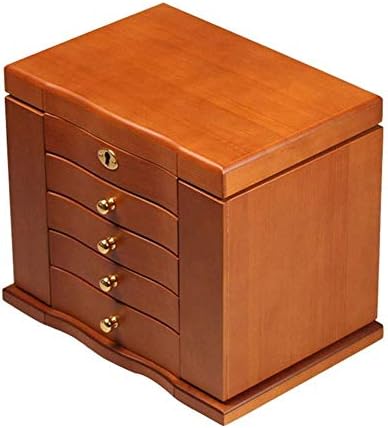Кутии за бижута QTT, Wooden Органайзер за Бижута е с Голям Капацитет, Ретро с Огледало и Ключ, Универсална Кутия за Съхранение