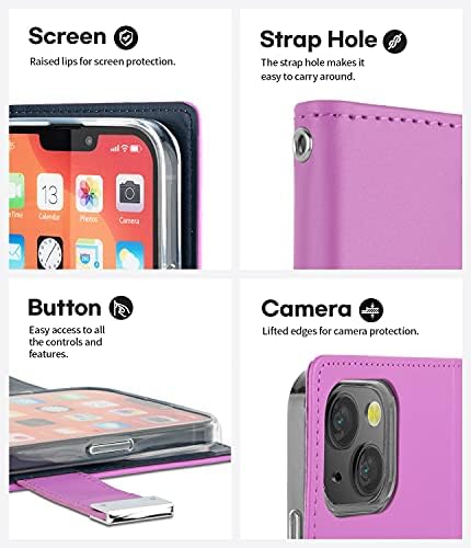 Чантата GOOSPERY Rich, съвместим с iPhone 13 Mini, с допълнително отделение за карти, Функционален и Модерен Стилен Калъф за мобилен телефон с панти капак от изкуствена кожа - Ли