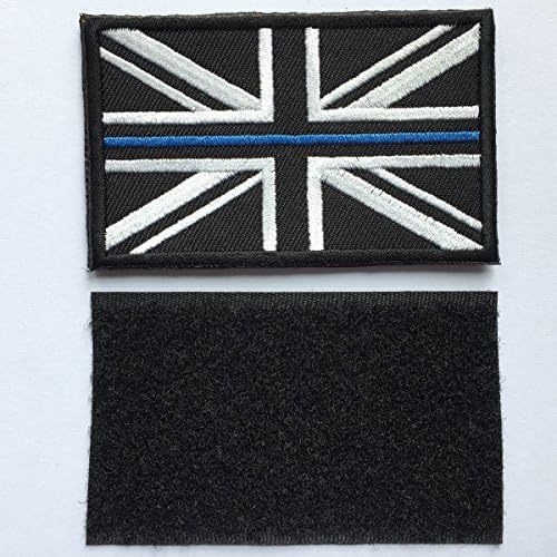 Космически Кораб обединено Кралство Великобритания британските Кралски Флаг Union Jack Военно-тактическа нашивка Размер на 3.15 x 1,97 - Черно-бял с Тънка синя линия