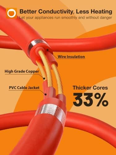 25-крак Външен Удължител Водоустойчив Оранжево Червено 16 AWG 3 Зъба, Дълги Гъвкави Проводници Са идеални за домашна или офис употреба, посочени UL, Addlon