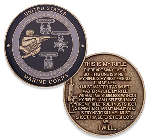 Монета на морската пехота Rifleman Creed Challenge Coin - Военна монета USMC - Официално лицензиран продукт, разработен Marines ЗА морски пехотинци. Монета на Повикване USMC
