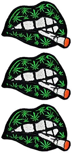 ВЕДНЪЖ, ПО 3 бр. За устни секси черно с марихуана лист мода бродирана апликация на кръпка, карикатура на децата желязо
