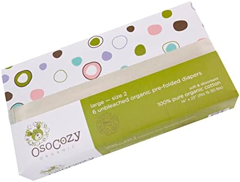 Тъканни памперси OsoCozy от органичен памук Prefold Traditional Fit Large 4x8x4 Layering (6pk) - Сверхмягкие, дебели, абсорбиращи влагата, трайни и екологично чисти. Небеленый натурален цвят