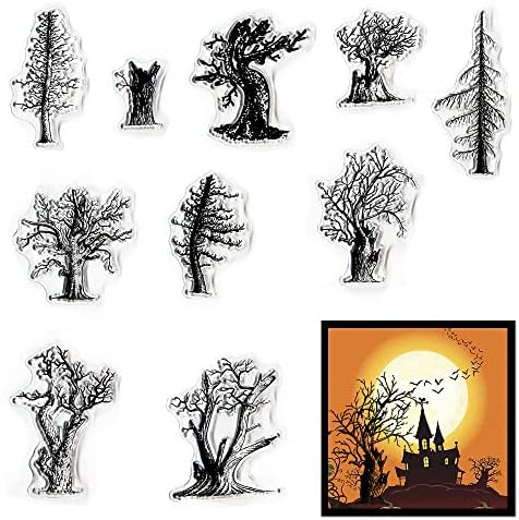 ALIBBON 10 бр. Дървета за Хелоуин, Прозрачни Печати за направата на Картички и украси за Албуми, на Фона на Есенното