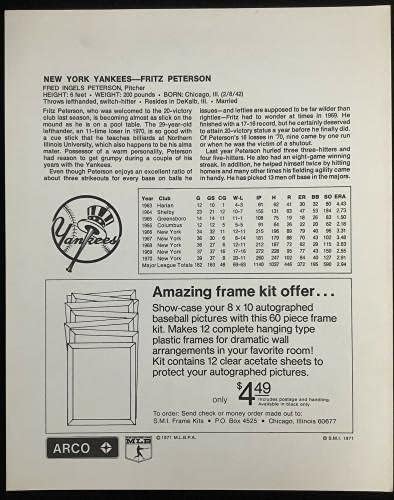 Снимка Фриц Питерсона с автограф 8x10 1971 Arco Ню Йорк Янкис с автограф от JSA - Снимки на MLB с автограф