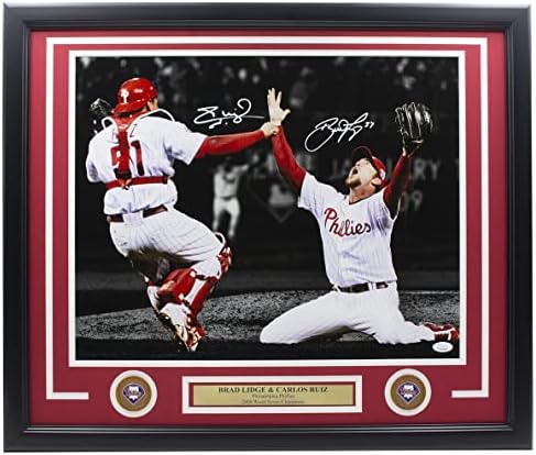 Снимка на Брад Лиджа на Карлос Руис с автограф, в рамката на 16x20 Phillies WS Фокус JSA Holo - Снимки на MLB с автограф