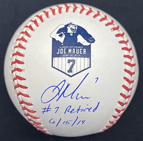 Джо Mauer #7 подаде оставка 15.06.19 С Подпис на Бейзболен JSA с Логото на пенсиониране - Бейзболни топки с автографи