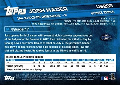 2017 Topps Актуализира бейзболна картичка начинаещ #US209 Джош Хейдера