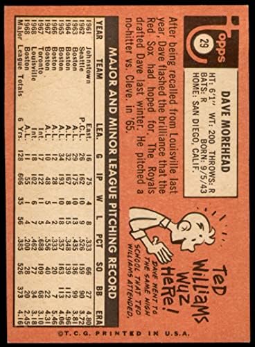 1969 Topps 29 Дейв Morehead Канзас Сити Роялз (Бейзболна картичка) БИВШ Роялз