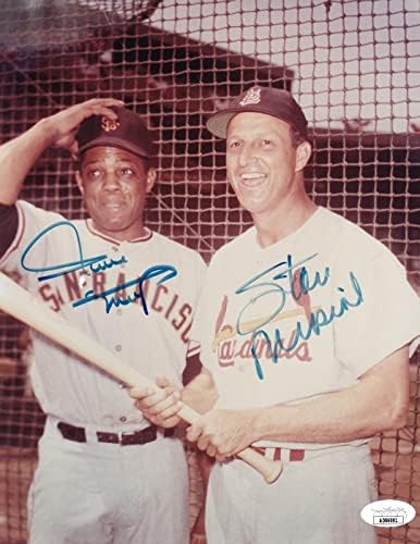 Стан Музиал и Уили Мейс Подписаха Бейзболен снимка 8x10 с Автограф от JSA COA - Снимки на MLB с автограф