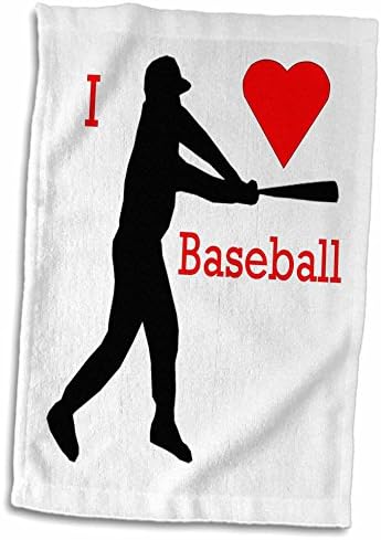 3dRose Florene Sports - Изображение Аз обичам бейзбол с тесто и Червено Сърце - Кърпи (twl-245173-1)