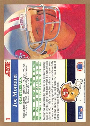 1991 Сметка във футбола #1 Джо Монтана Сан Франциско 49ерс Официалната Търговска картичка NFL