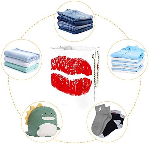 Червен Отпечатък от целувка на Устните Голяма Кошница за дрехи Кошница за съхранение Вградена Подплата с Подвижни скоби
