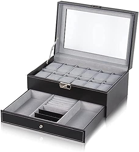 Кутия за съхранение на LOKOC Кутия за Часовници Кожен Калъф За часовници Часовници Очила За Съхранение на Бижута Дисплей