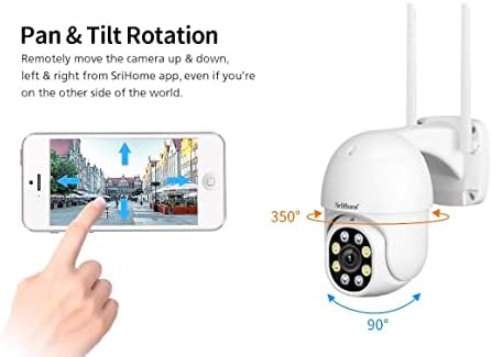 SRIHOME 1080P WiFi PTZ IP Камера за видеонаблюдение, Автоматично следене на движение, Нощно виждане, Водоустойчив IP66, 2-Лентов звук, Защита на личния живот в 4 предварително зад