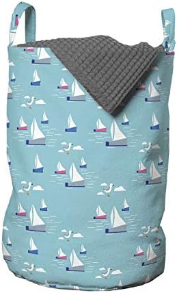 Чанта за дрехи Ambesonne в морски стил, Морски яхти, Плаващи в океана, с Чайки, Летни Вълни, Облаци, Кошница за дрехи