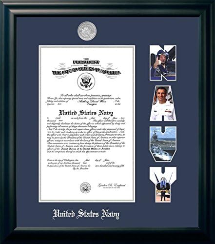 Campus Images Рамка за сертификат NACS002S Navy със Сребърен Медальон и дупки за снимка, 10 x 14, черна