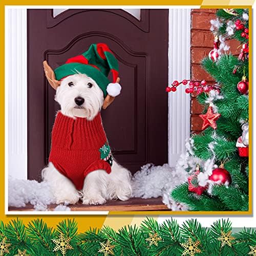 Пуловер с яка за домашни любимци, 2 броя, Котки, Кучета, Коледни Следи, Пуловер с Снежинками, Червено-Бяла Фланелка на Дядо Коледа Кученце, Топъл Коледен Пуловер, Дрех