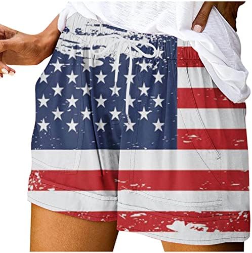Oplxuo къси Панталони за Жени на САЩ Американски Флаг Патриотични Ежедневни Панталони Деня на Независимостта на 4 юли