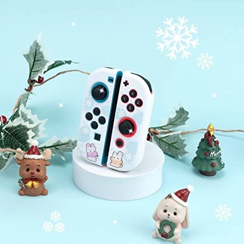 Калъф TOAME Сладко Коледно Snow Бъни Rabbit, Съвместими с Nintendo Switch, Фиксируемый за Носене, с Ергономичен дизайн Мек калъф от TPU с дръжка за Joycon, Комплект Лъскава кожа