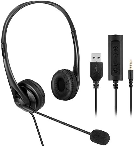 Кабелни Слушалки FAMKIT с микрофон 3,5 mm / USB-конектор, Регулатор на силата на звука за КОМПЮТЪР и мобилни устройства