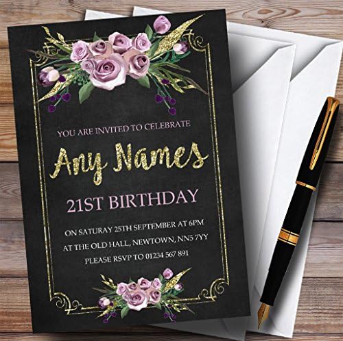 Мел ефект розово злато цвете персонални покани рожден ден на 21-ви