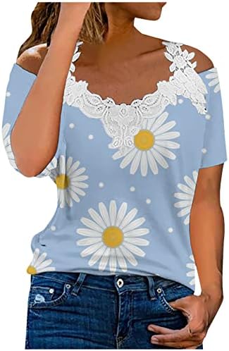Летните Елегантни Блузи за Жени, Вязаная на една Кука Лейси Тениска с открити Рамене, Красиви Ризи с Къс Ръкав и Цветна