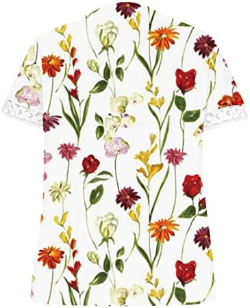 Графична Блуза-Риза за Жени Есен-Лято 2023, Лейси Памучен Тениска с Къс Ръкав и Дълбоко V-Образно деколте, Риза с Пера, KY KY