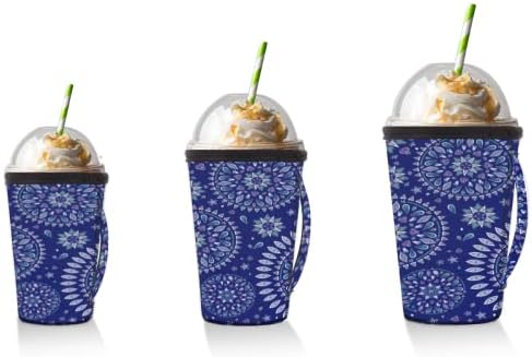 Бохо Мандала Модел Синьо за многократна употреба Кафе ръкав С лед с дръжка Неопреновый Чаша За Напитки, кафе лате, Чай,