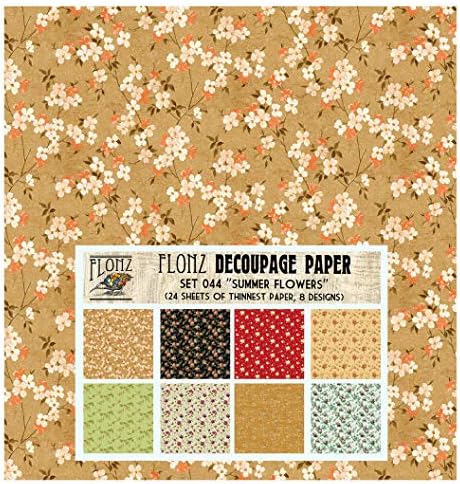 Опаковъчна хартия за декупажа (24 на лист 6 x6) Bright Flowers Хартия в ретро стил FLONZ за декупажа, Бродерия и scrapbooking